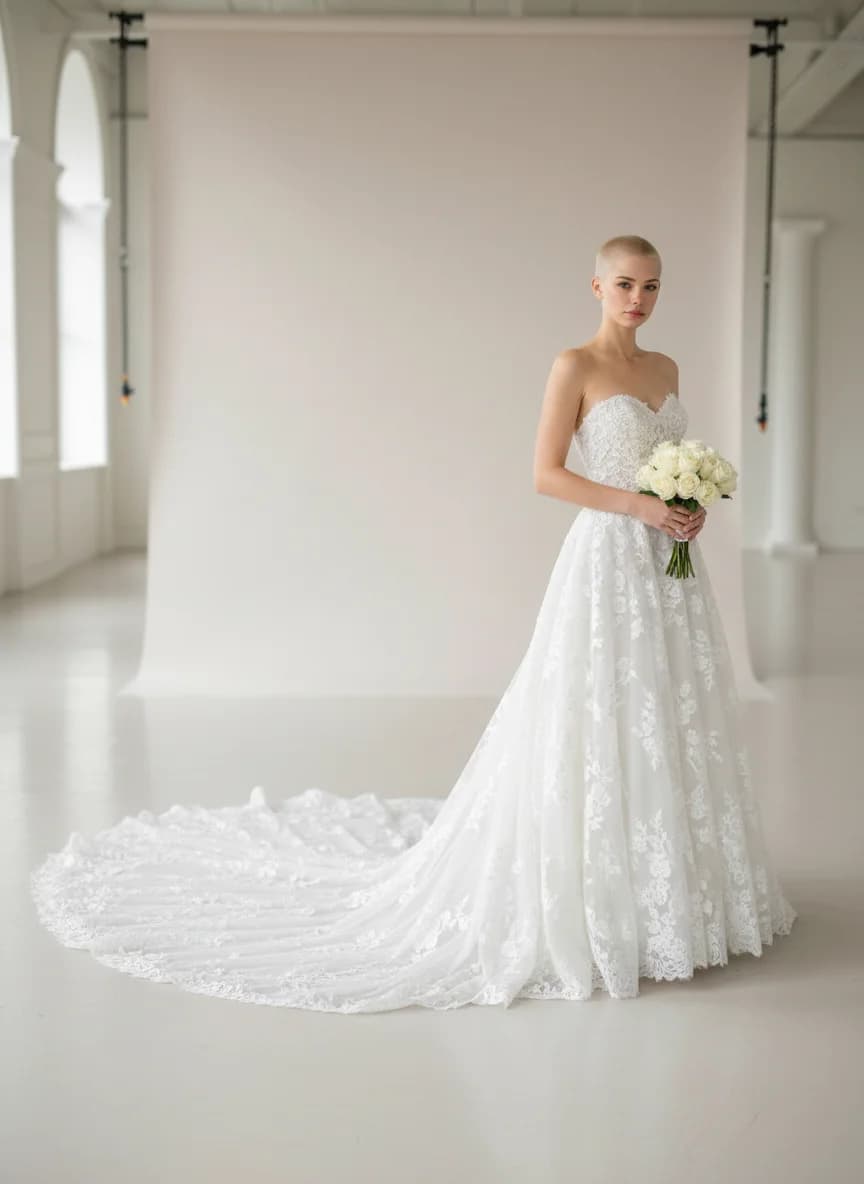 A-Line dress with Cathedral Train and Strapless neckline