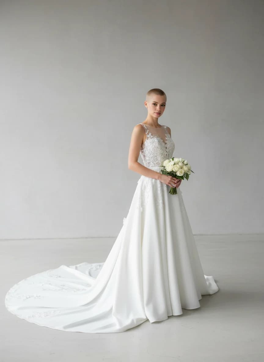 A-Line dress with Cathedral Train and Illusion neckline