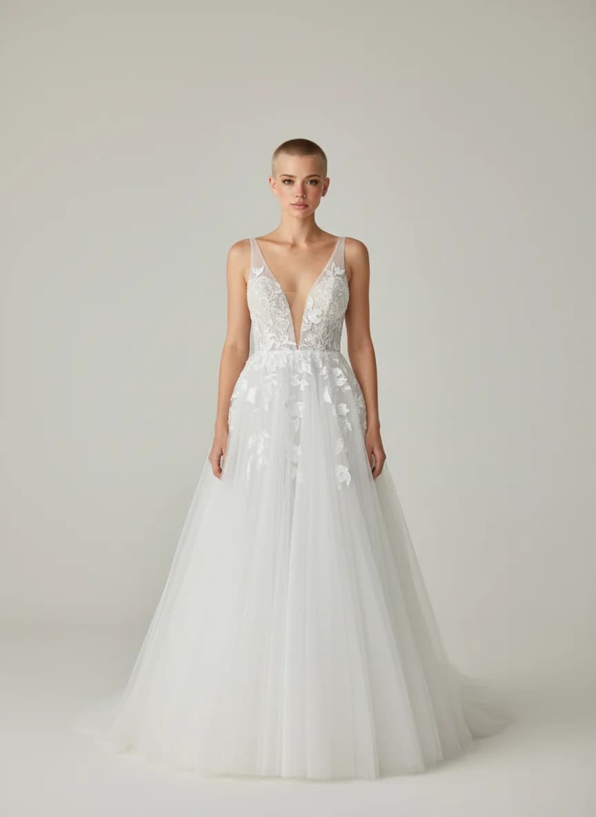 Plunge neckline wedding dress