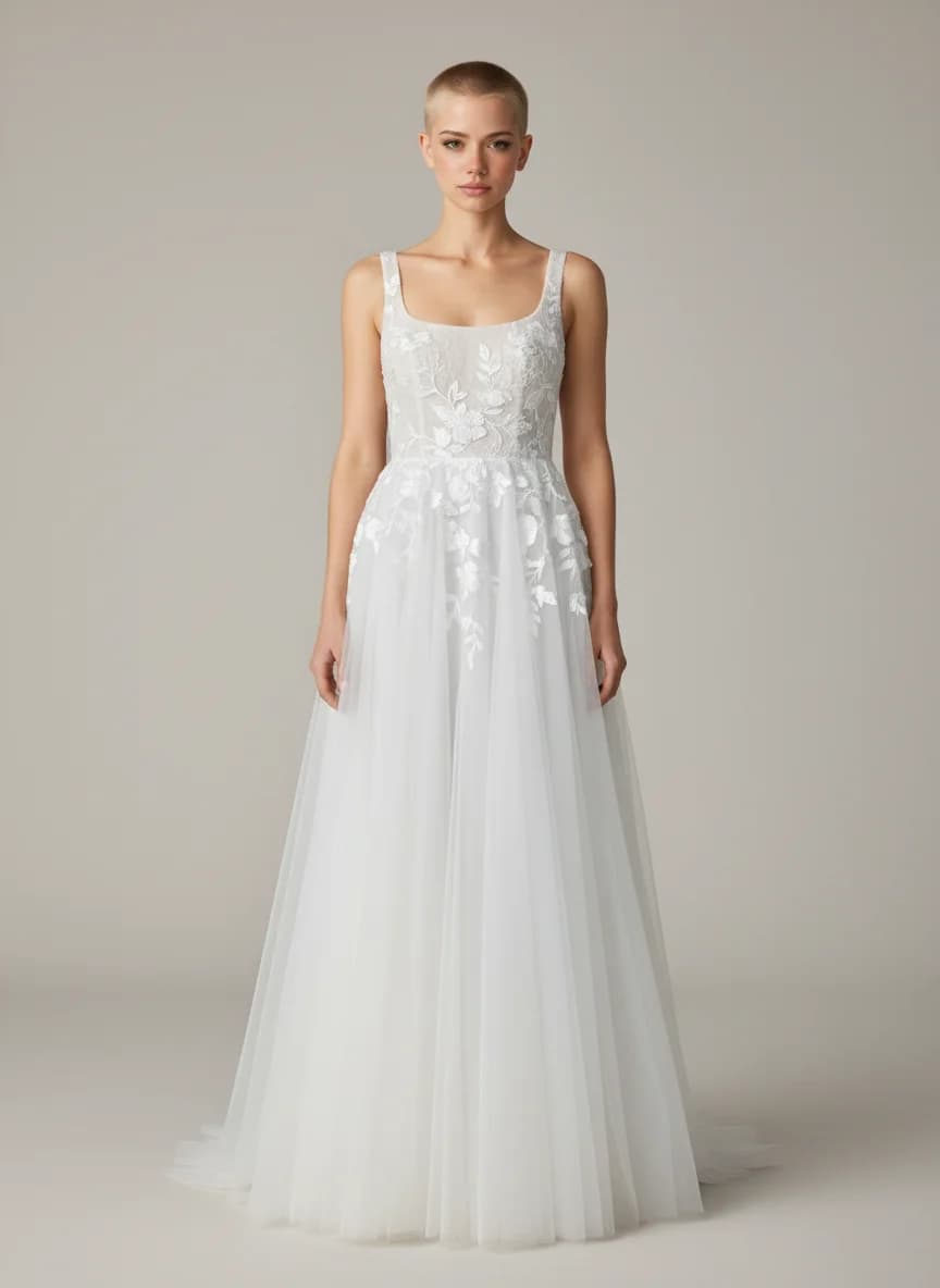 Square neckline wedding dress