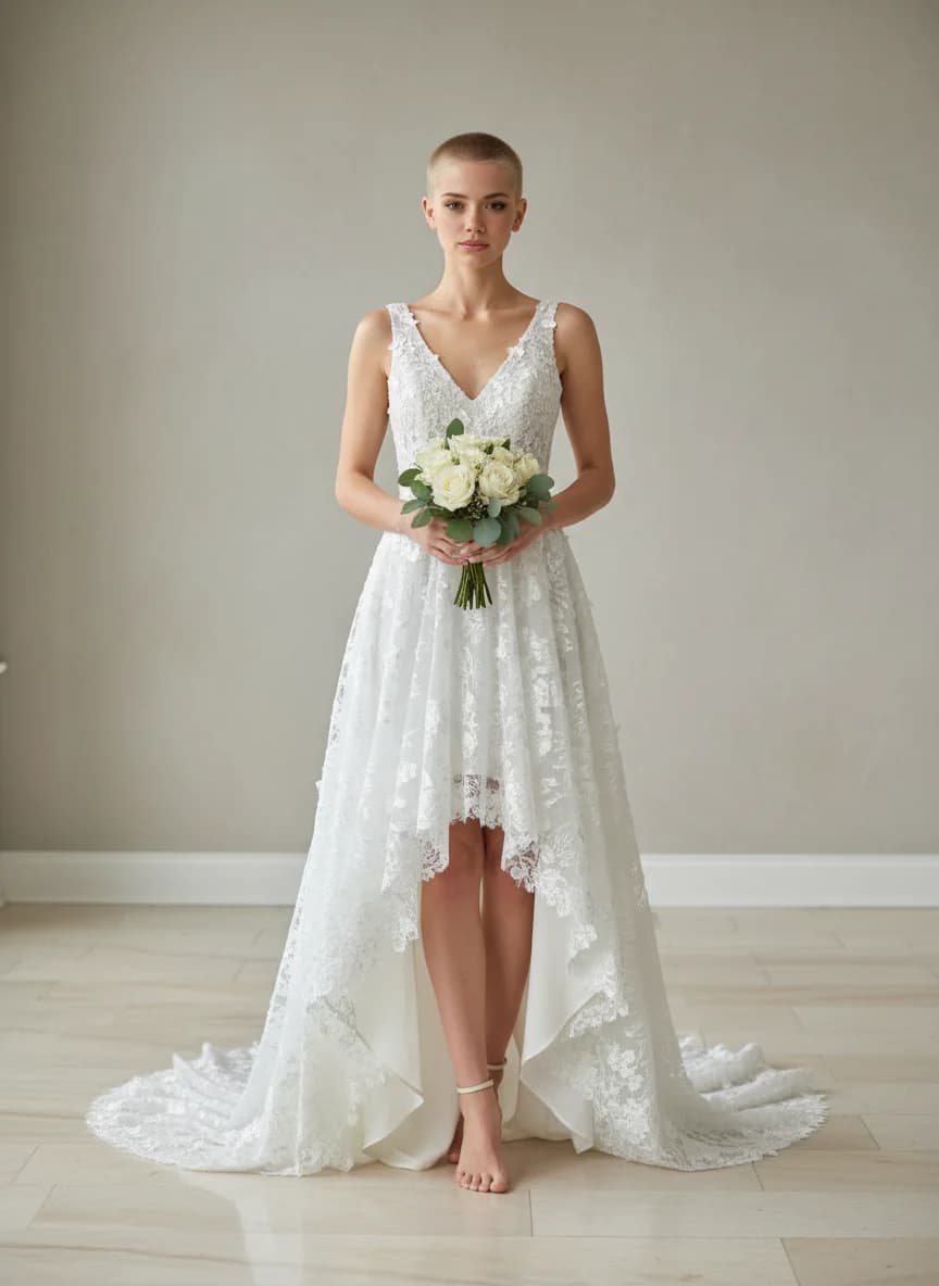 A-Line dress with High-Low and V-Neck neckline