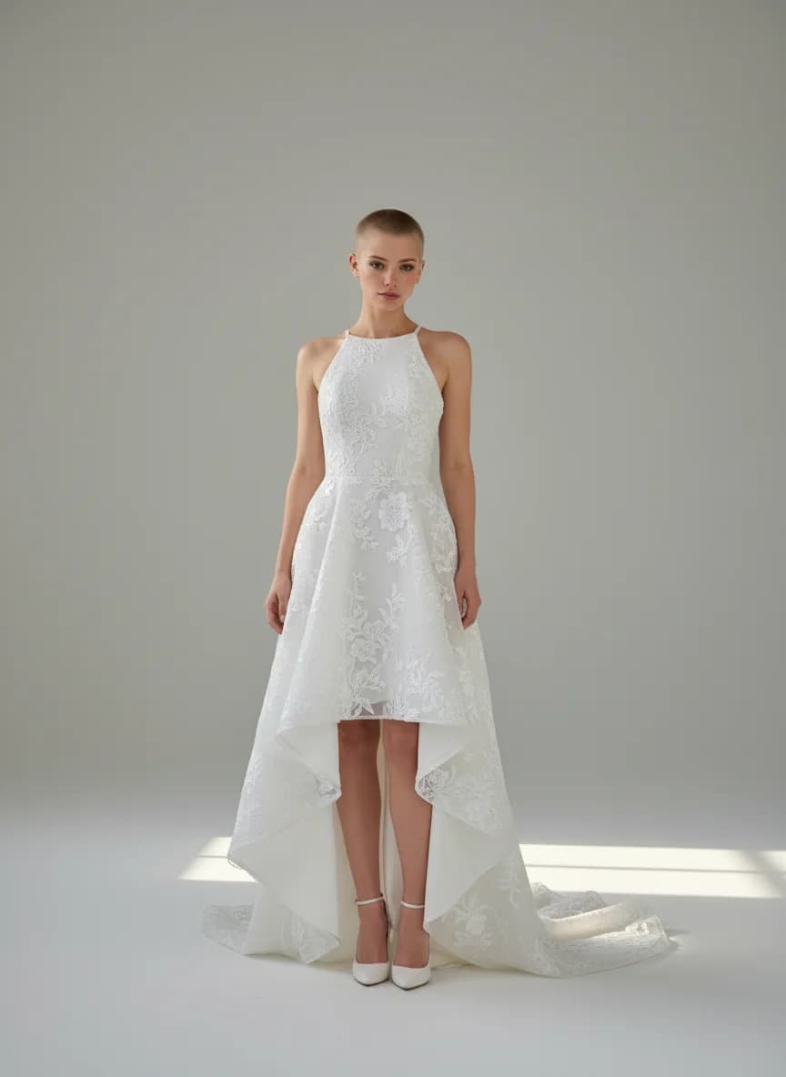 A-Line dress with High-Low and Halter neckline