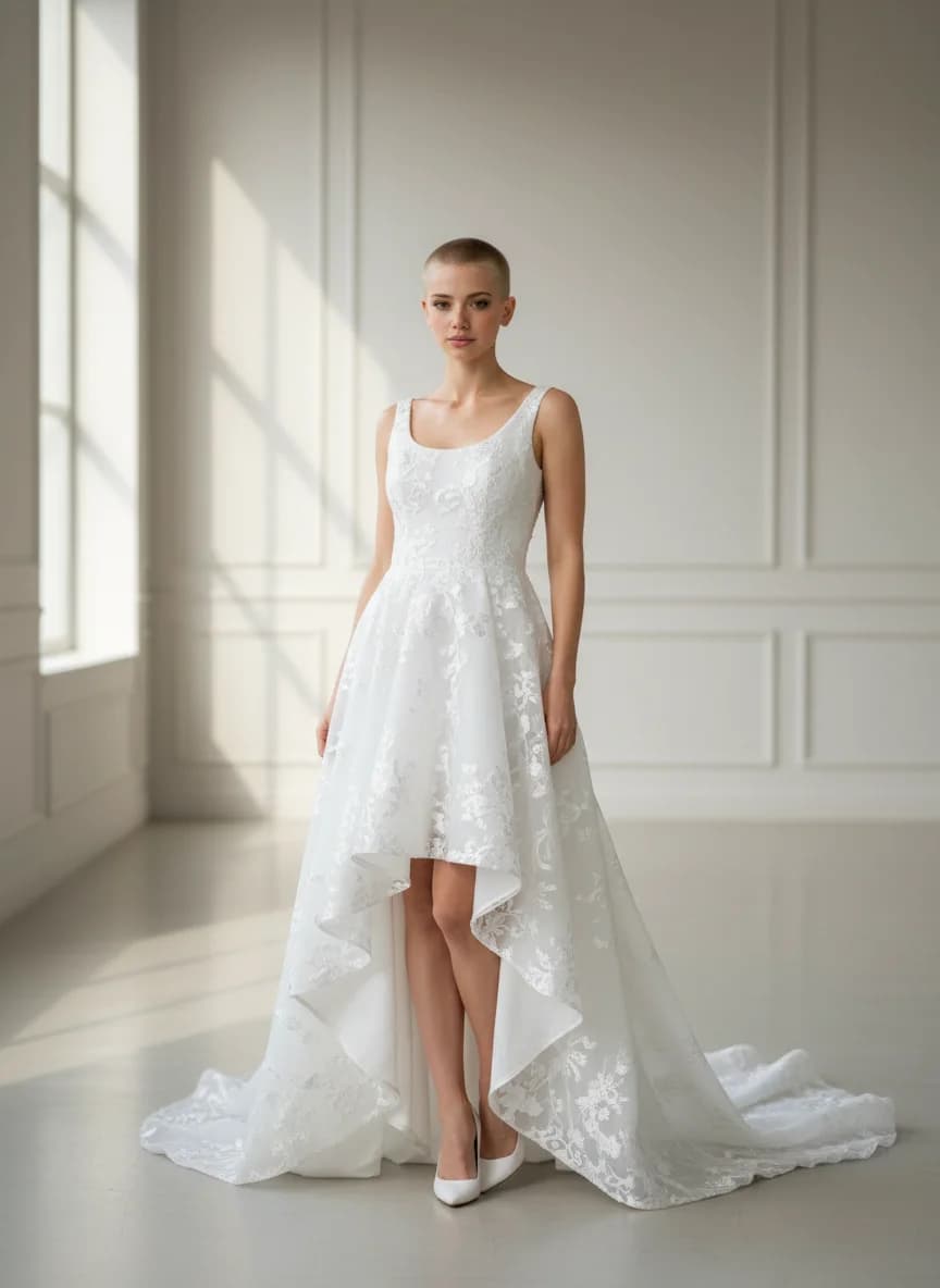 A-Line dress with High-Low and Scoop neckline