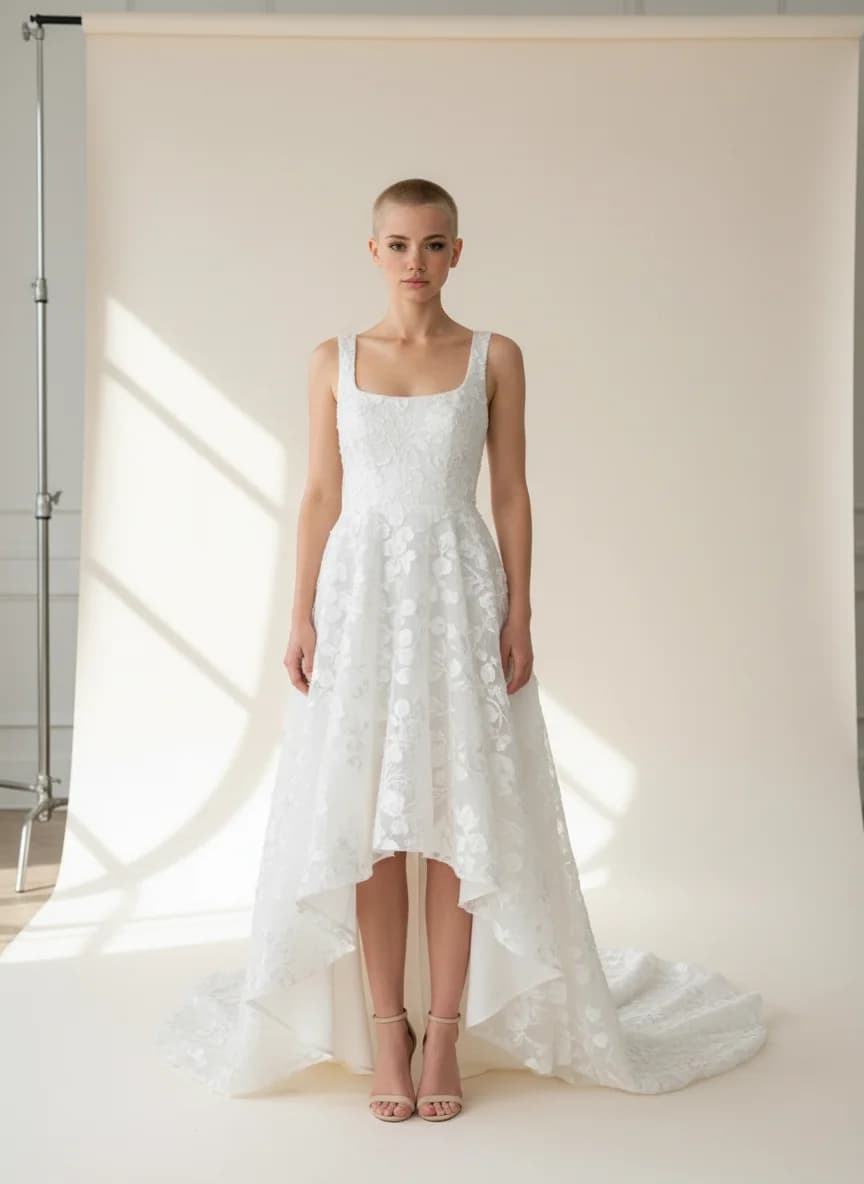 A-Line dress with High-Low and Square neckline