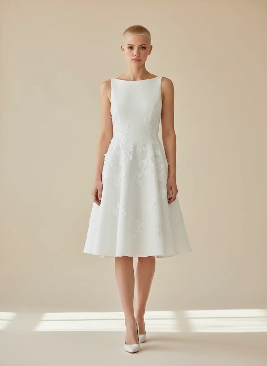 A-Line dress with Knee Length and Boat Neck neckline