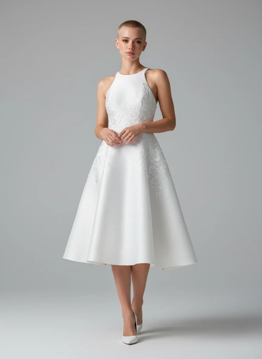 A-Line dress with Knee Length and Halter neckline