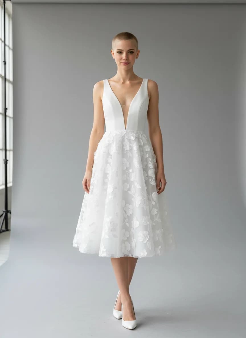 A-Line dress with Knee Length and Plunge neckline