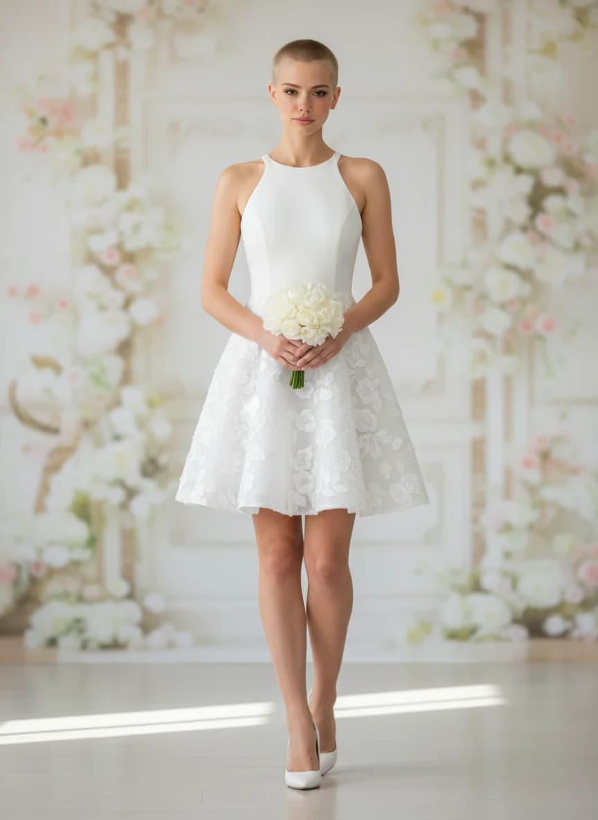 A-Line dress with Mini and Halter neckline