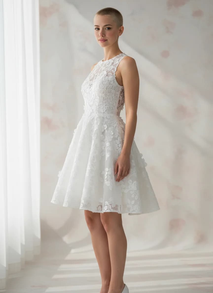 A-Line dress with Mini and High Neckline neckline