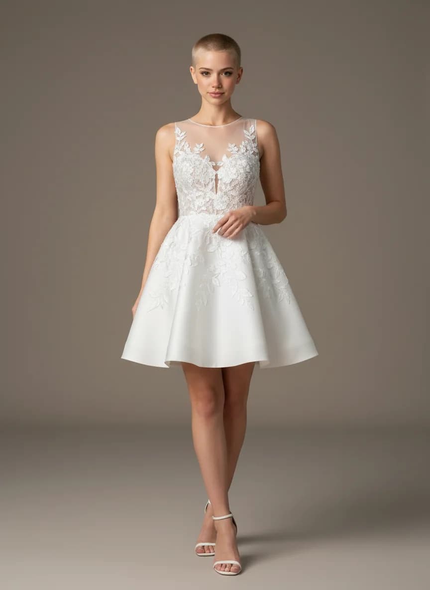 A-Line dress with Mini and Illusion neckline