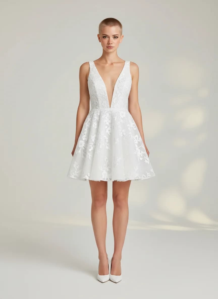 A-Line dress with Mini and Plunge neckline