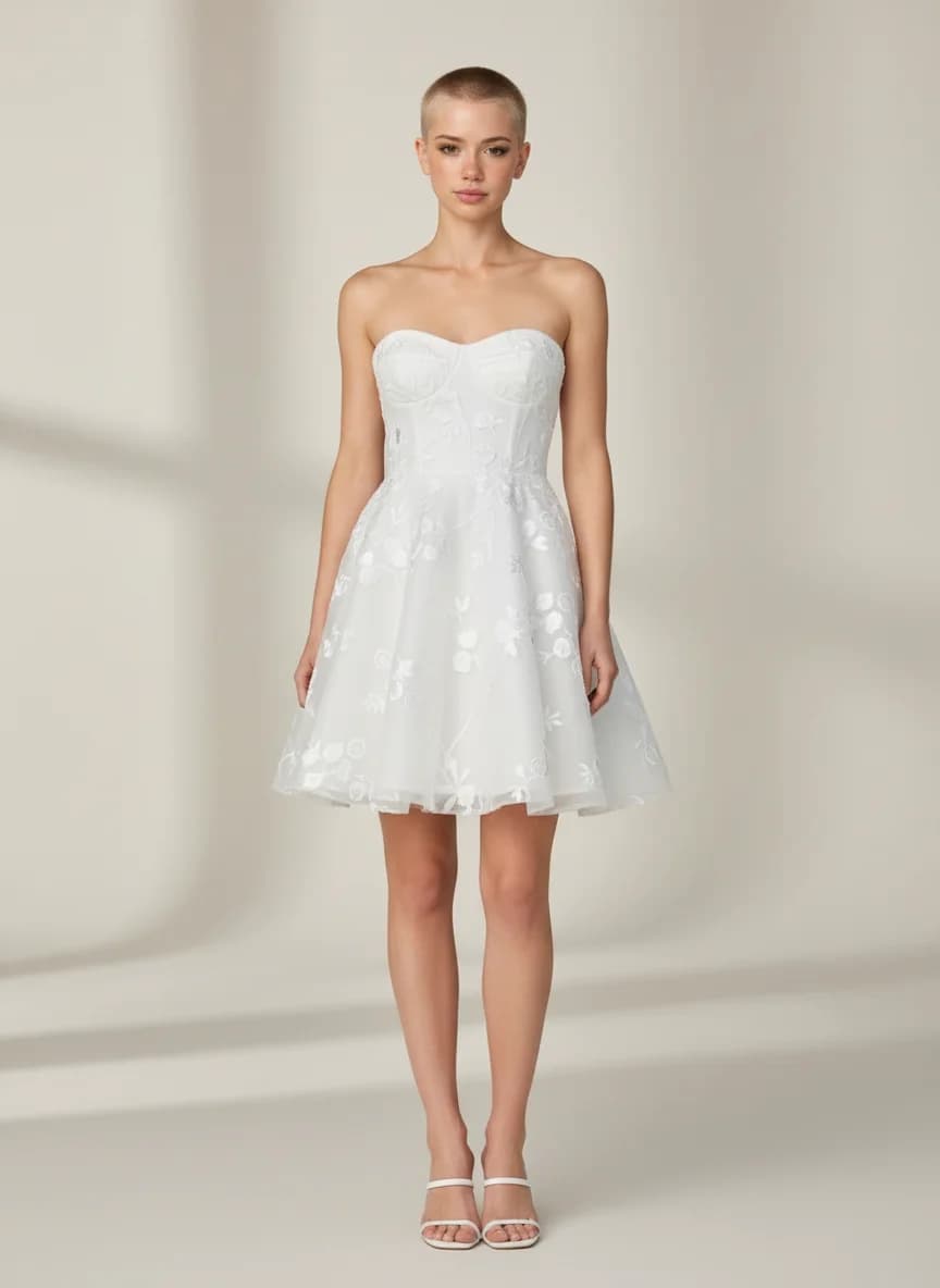 A-Line dress with Mini and Strapless neckline