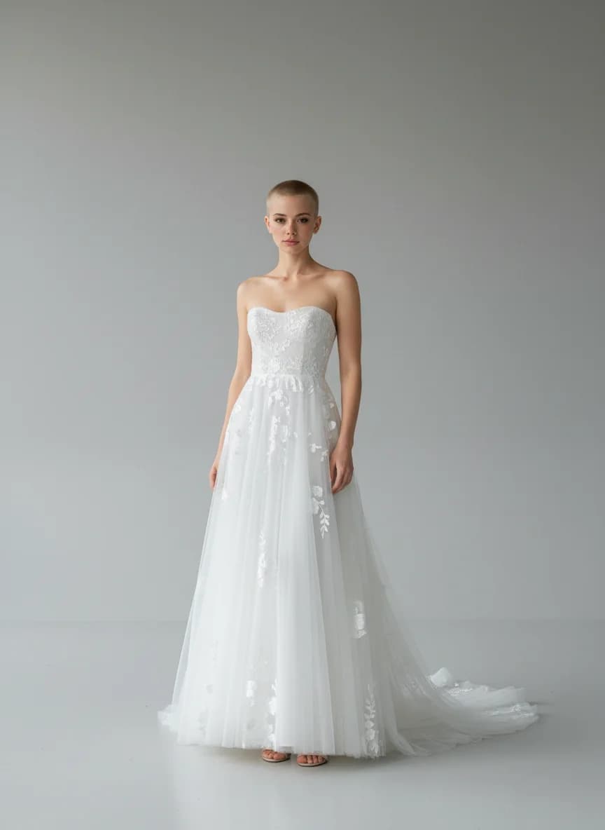 A-Line dress with Sweep Train and Strapless neckline