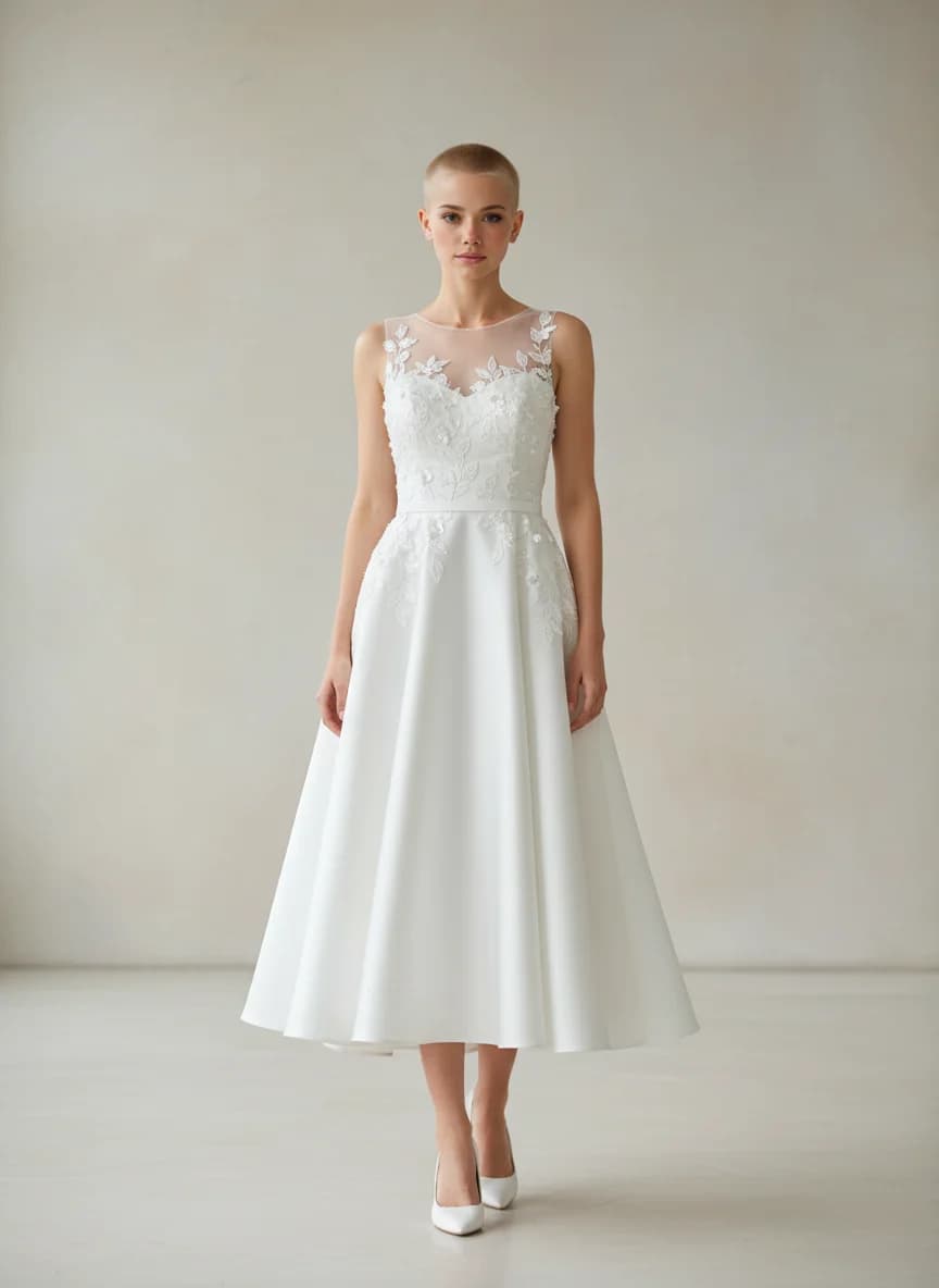 A-Line dress with Tea Length and Illusion neckline