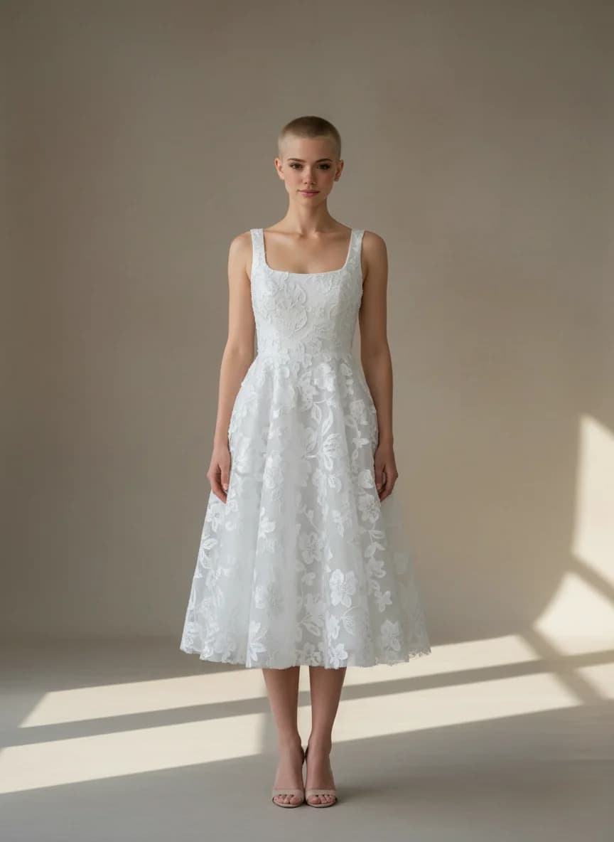 A-Line dress with Tea Length and Square neckline