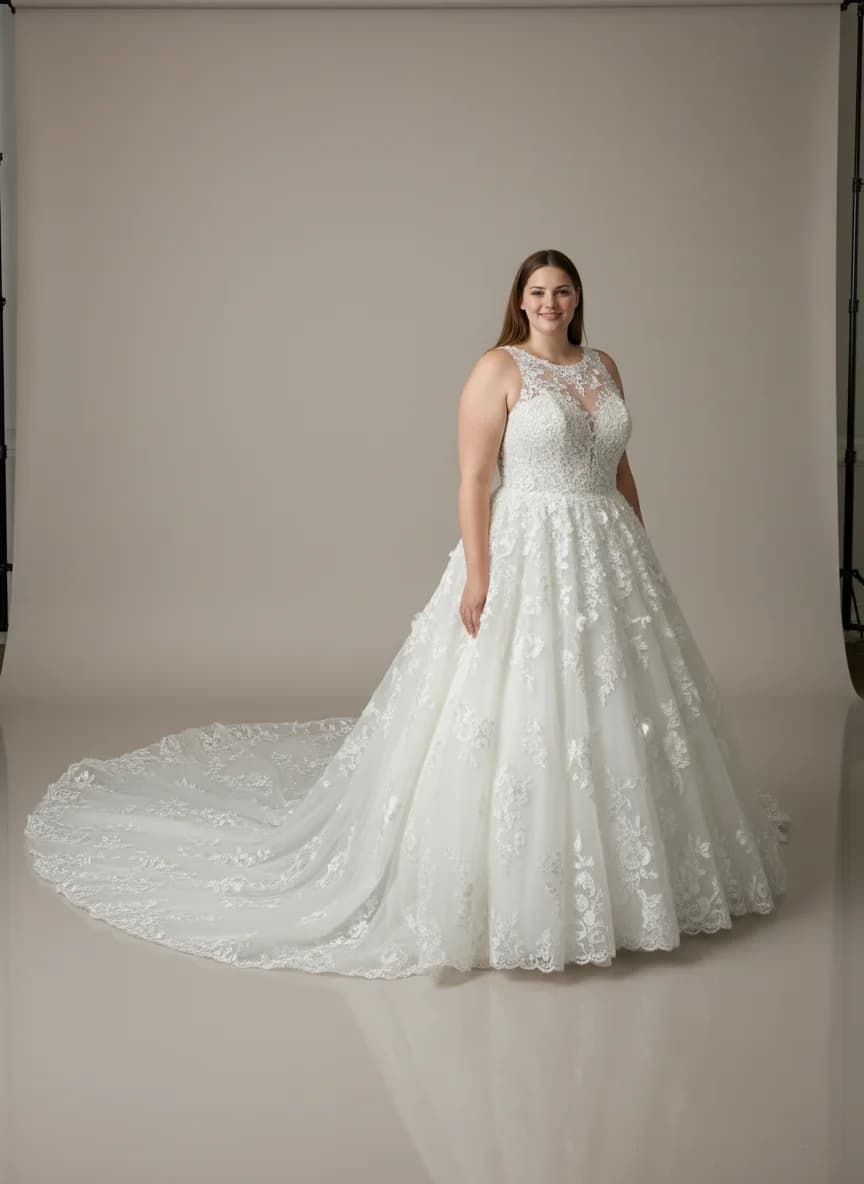 Ball Gown dress with Cathedral Train and High Neckline neckline