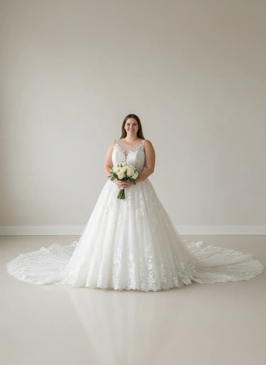Ball Gown dress with Cathedral Train and Illusion neckline