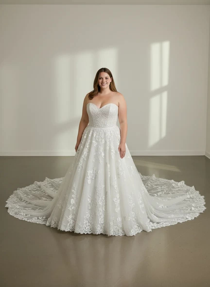 Ball Gown dress with Cathedral Train and Strapless neckline