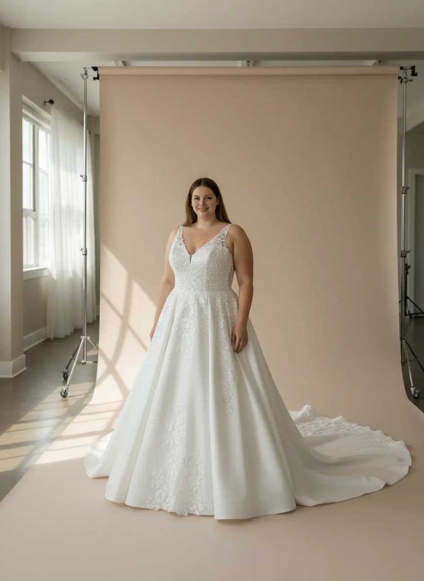 Ball Gown dress with Chapel Train and V-Neck neckline