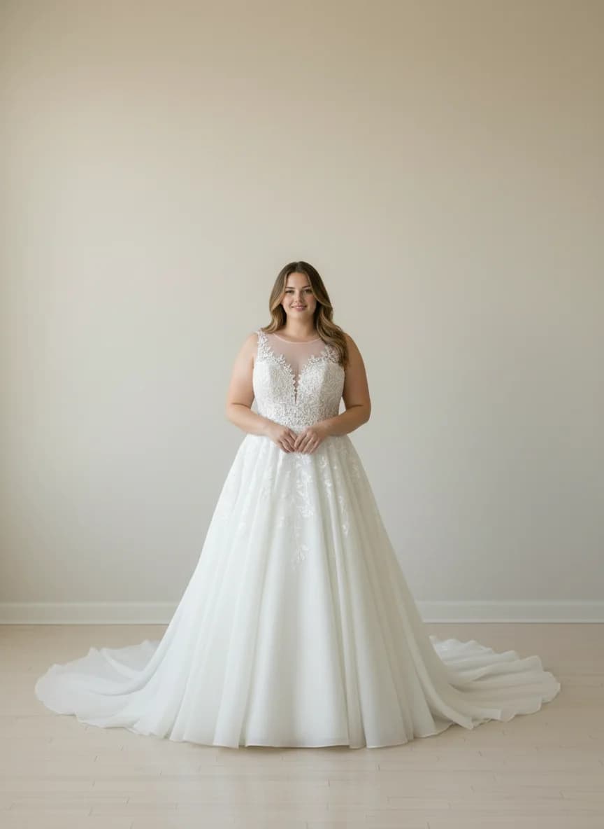 Ball Gown dress with Chapel Train and Illusion neckline