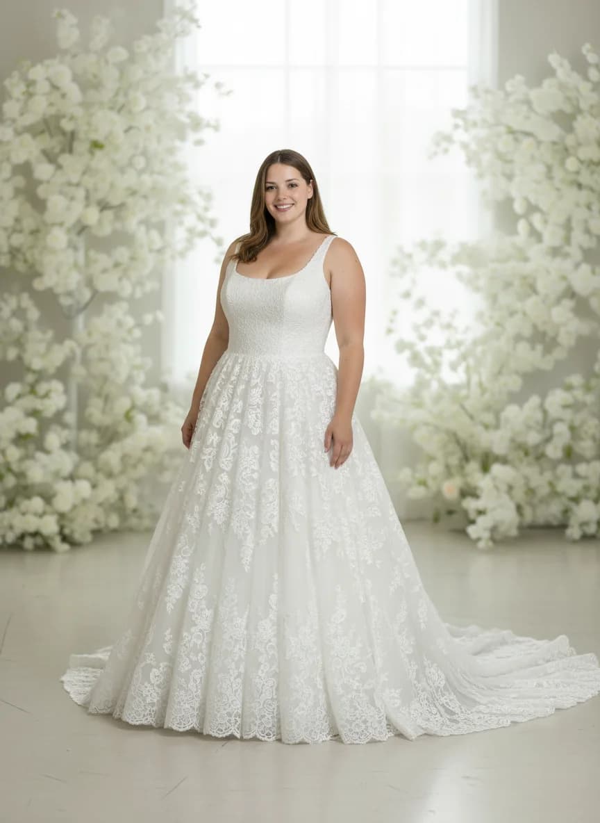 Ball Gown dress with Chapel Train and Square neckline