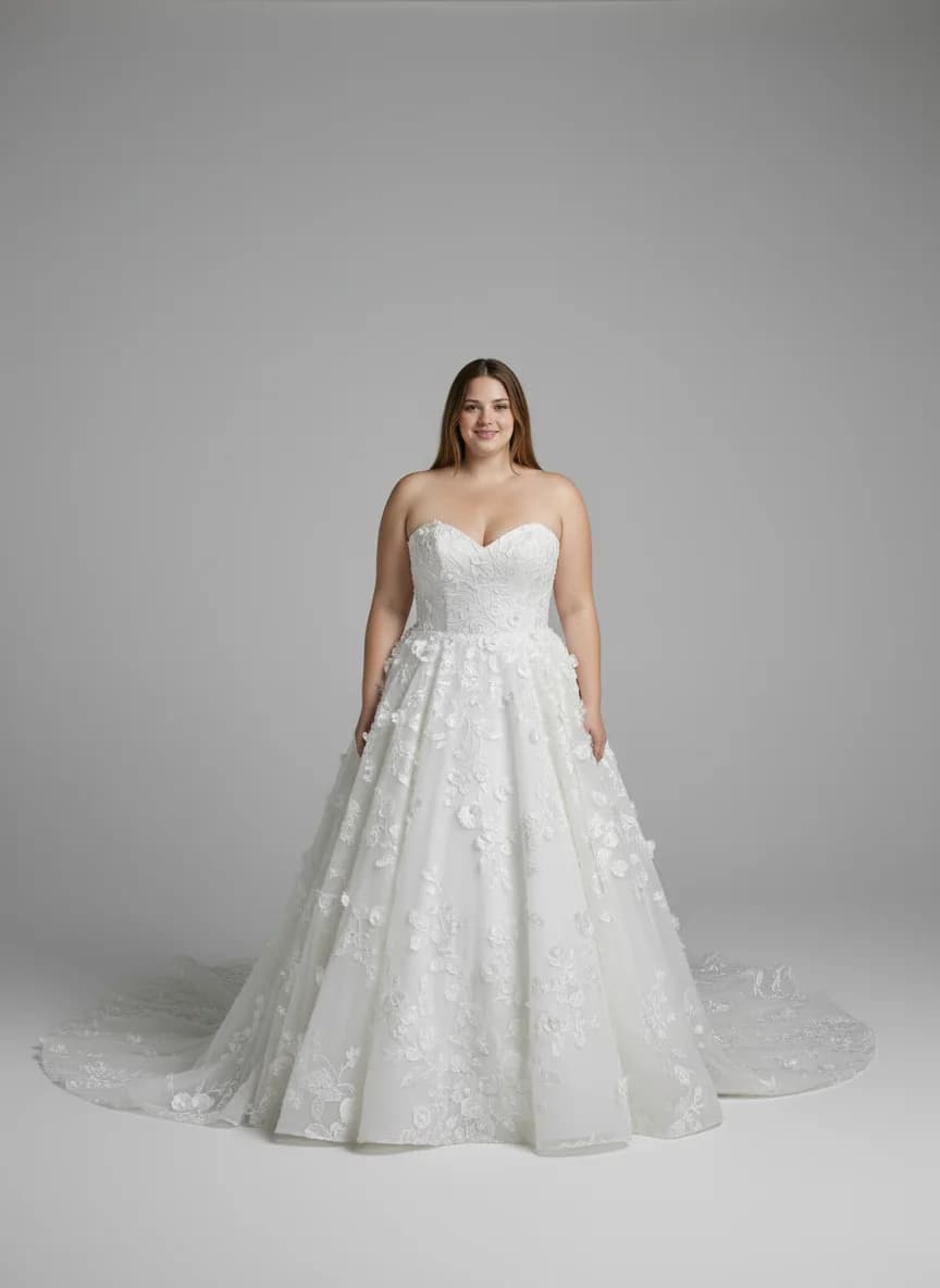 Ball Gown dress with Chapel Train and Strapless neckline