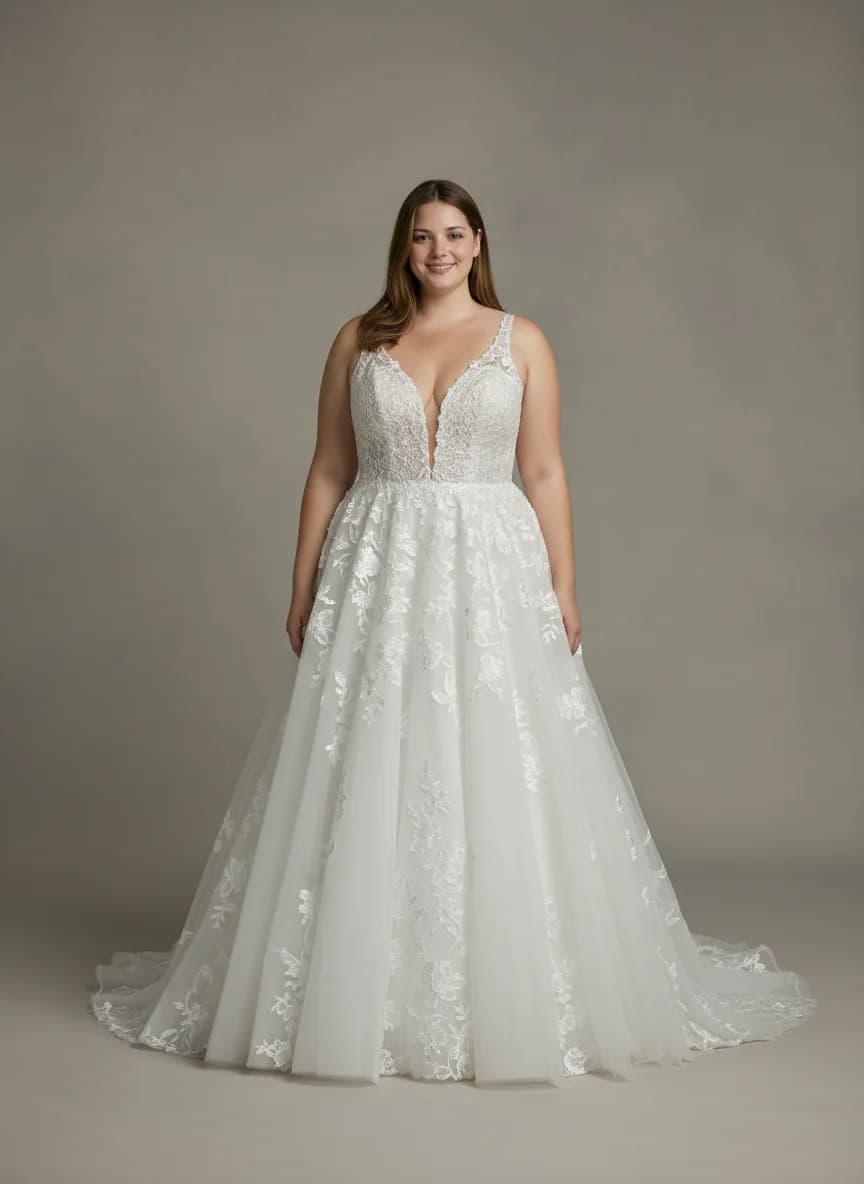 Ball Gown dress with Plunge neckline
