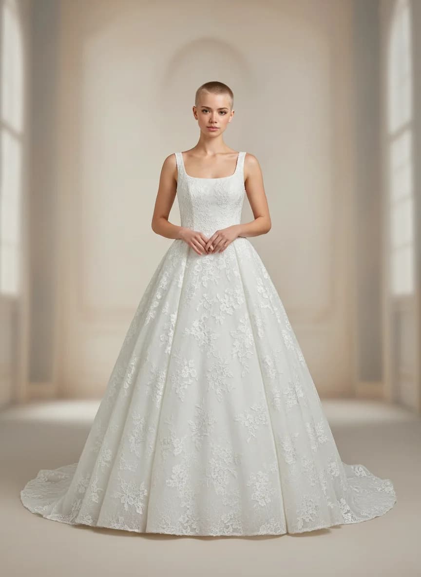 Ball Gown dress with Square neckline