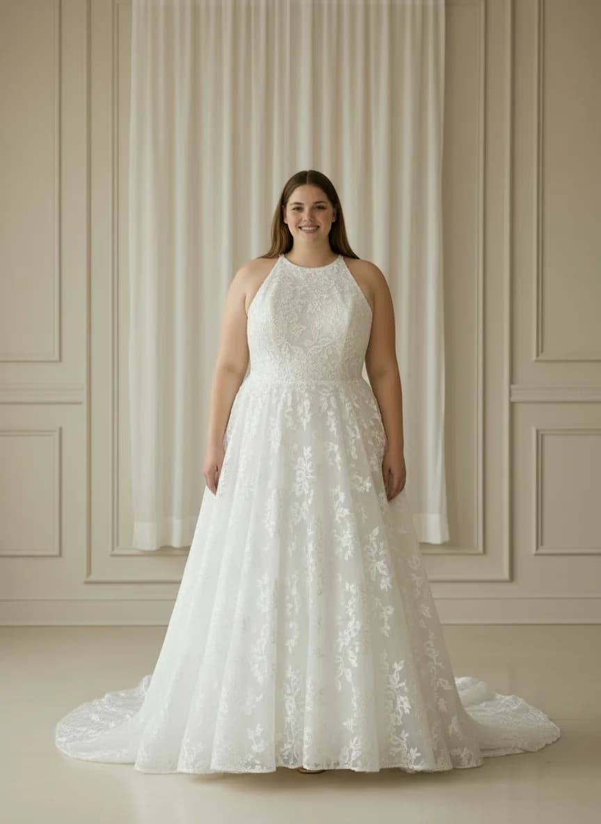 Ball Gown dress with Sweep Train and Halter neckline
