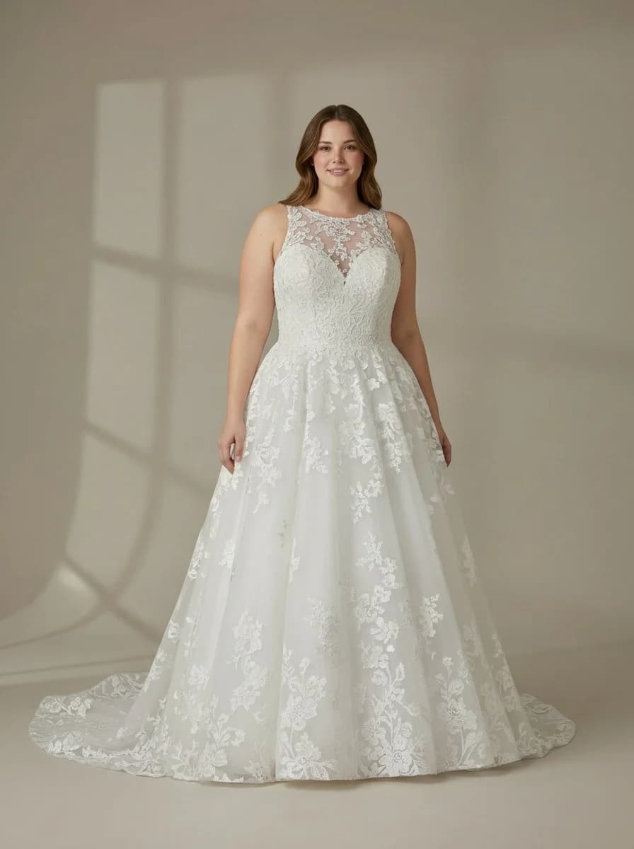 Ball Gown dress with Sweep Train and High Neckline neckline