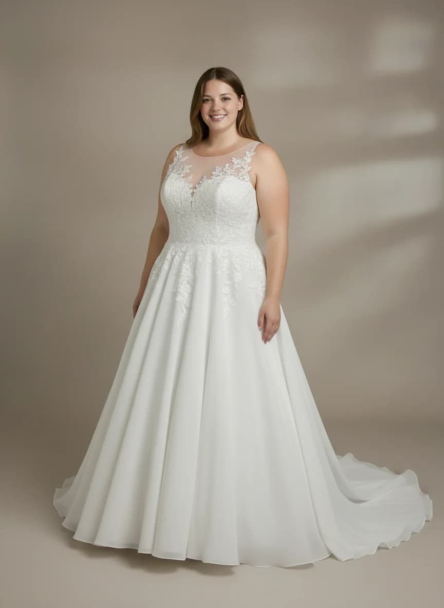Ball Gown dress with Sweep Train and Illusion neckline
