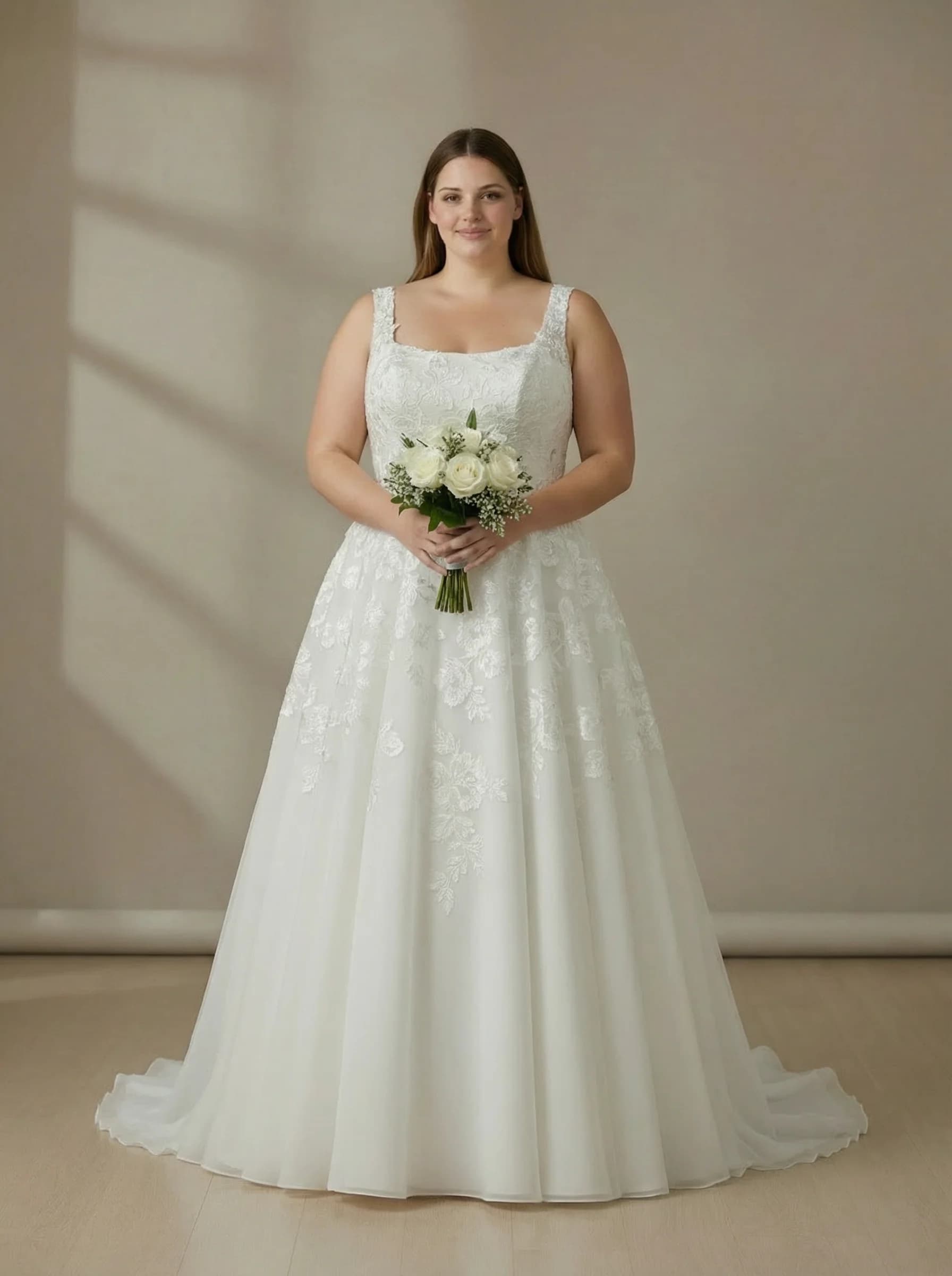 Ball Gown dress with Sweep Train and Square neckline