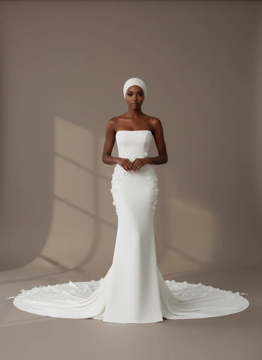 Column dress with Chapel Train and Strapless neckline