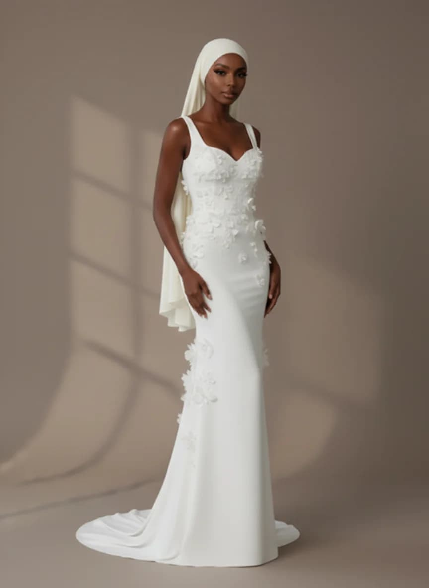 Column wedding dress with Sweetheart neckline