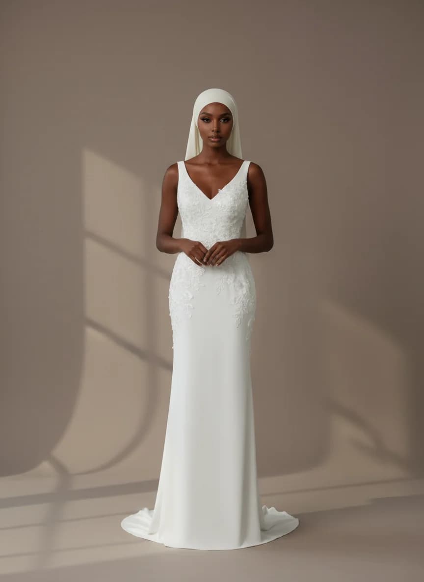 Column dress with V-Neck neckline