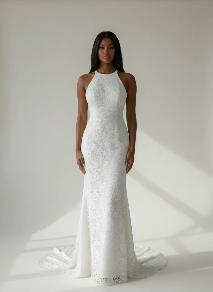 Column dress with Halter neckline