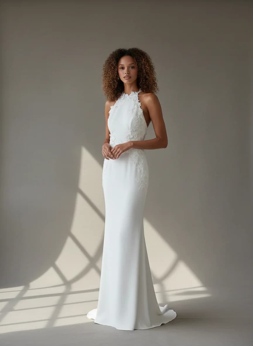 Column dress with High Neckline neckline