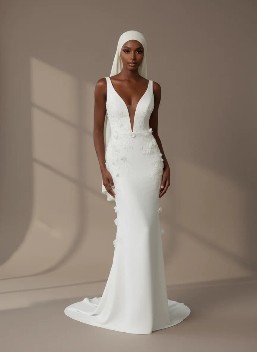 Column dress with Plunge neckline