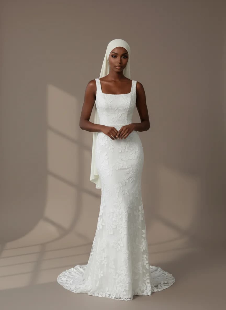 Column dress with Square neckline