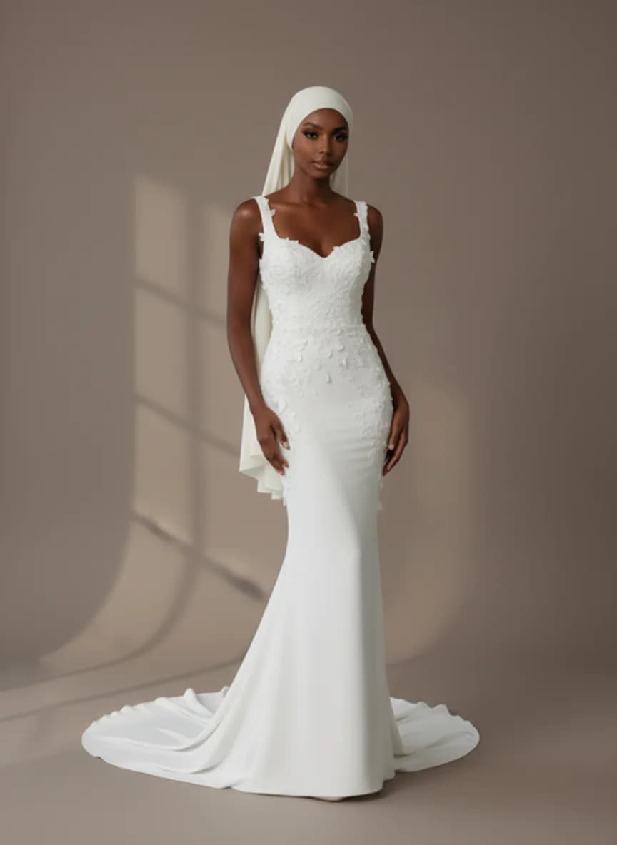 Column dress with Sweep Train and Sweetheart neckline