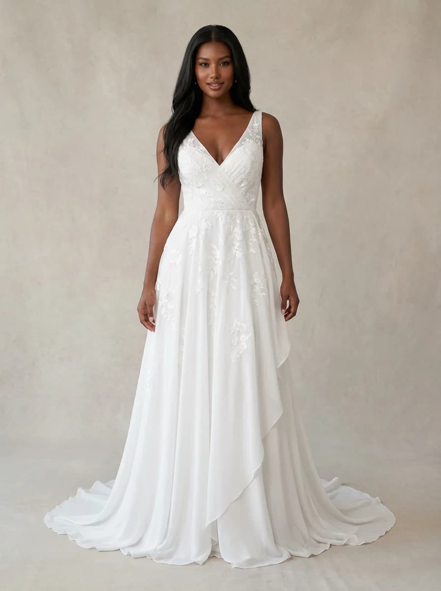 Column dress with Sweep Train and V-Neck neckline