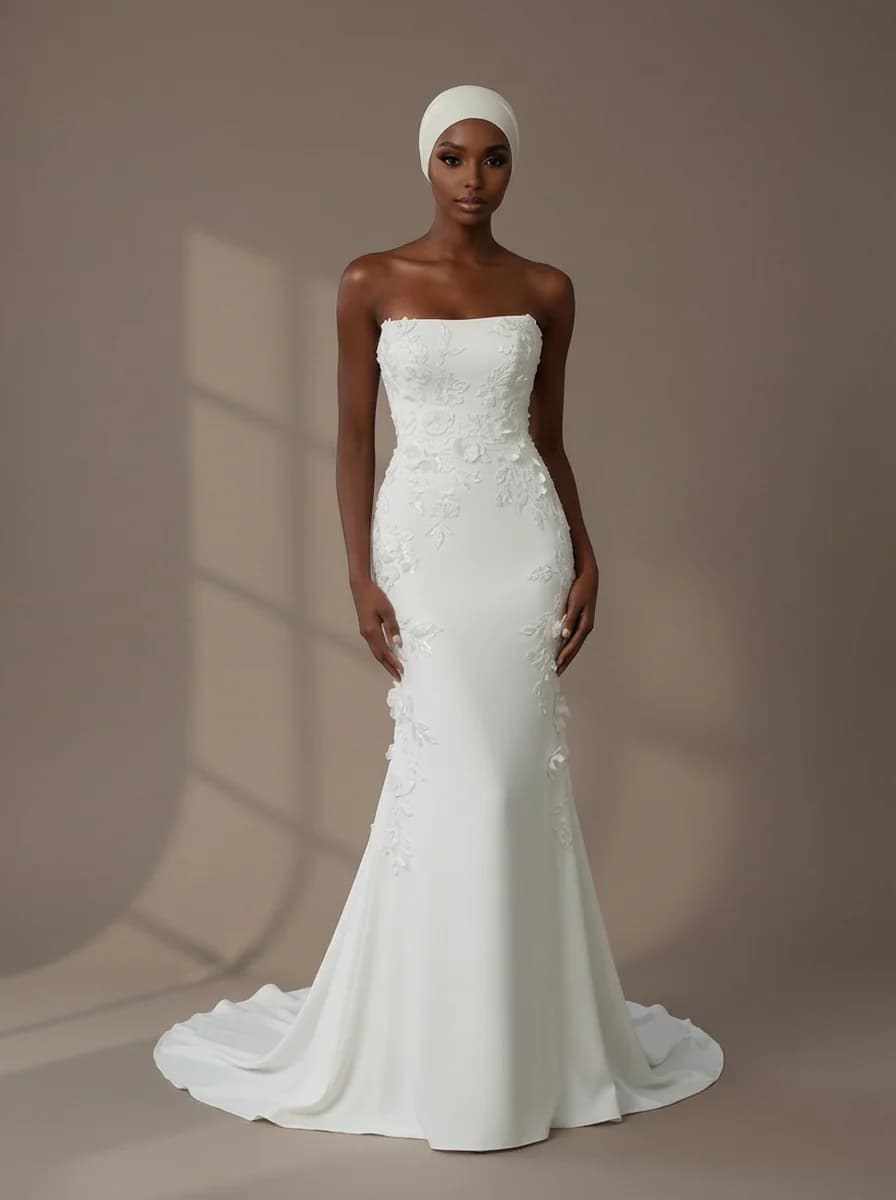 Column dress with Sweep Train and Strapless neckline