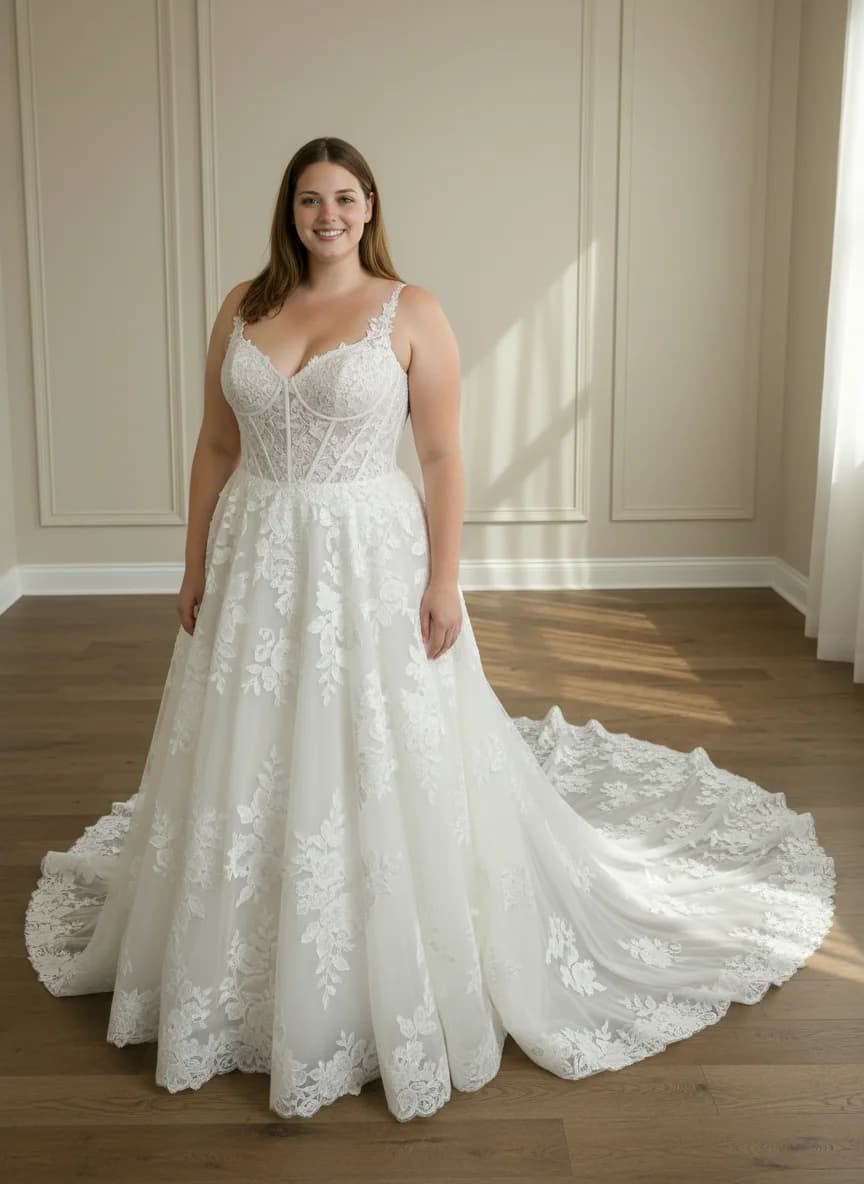 Corset dress with Cathedral Train and Sweetheart neckline