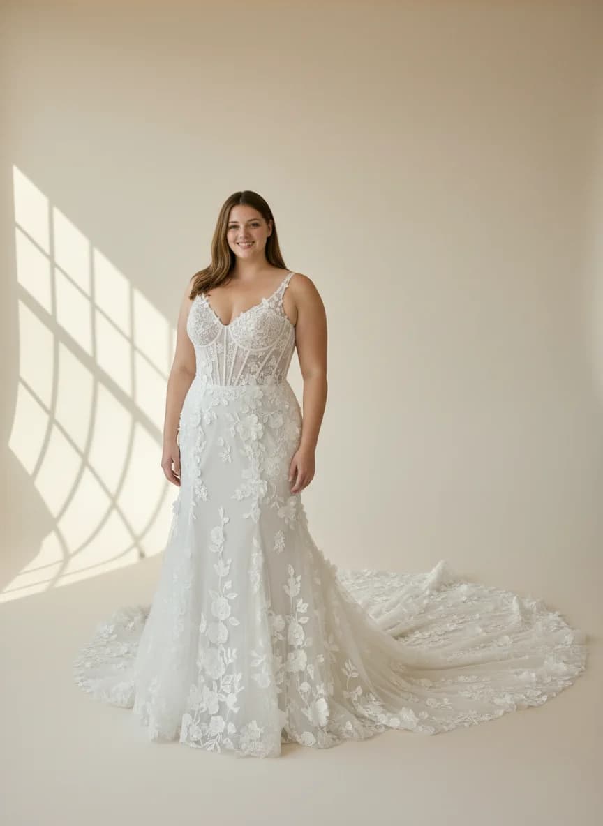 Corset dress with Cathedral Train and V-Neck neckline