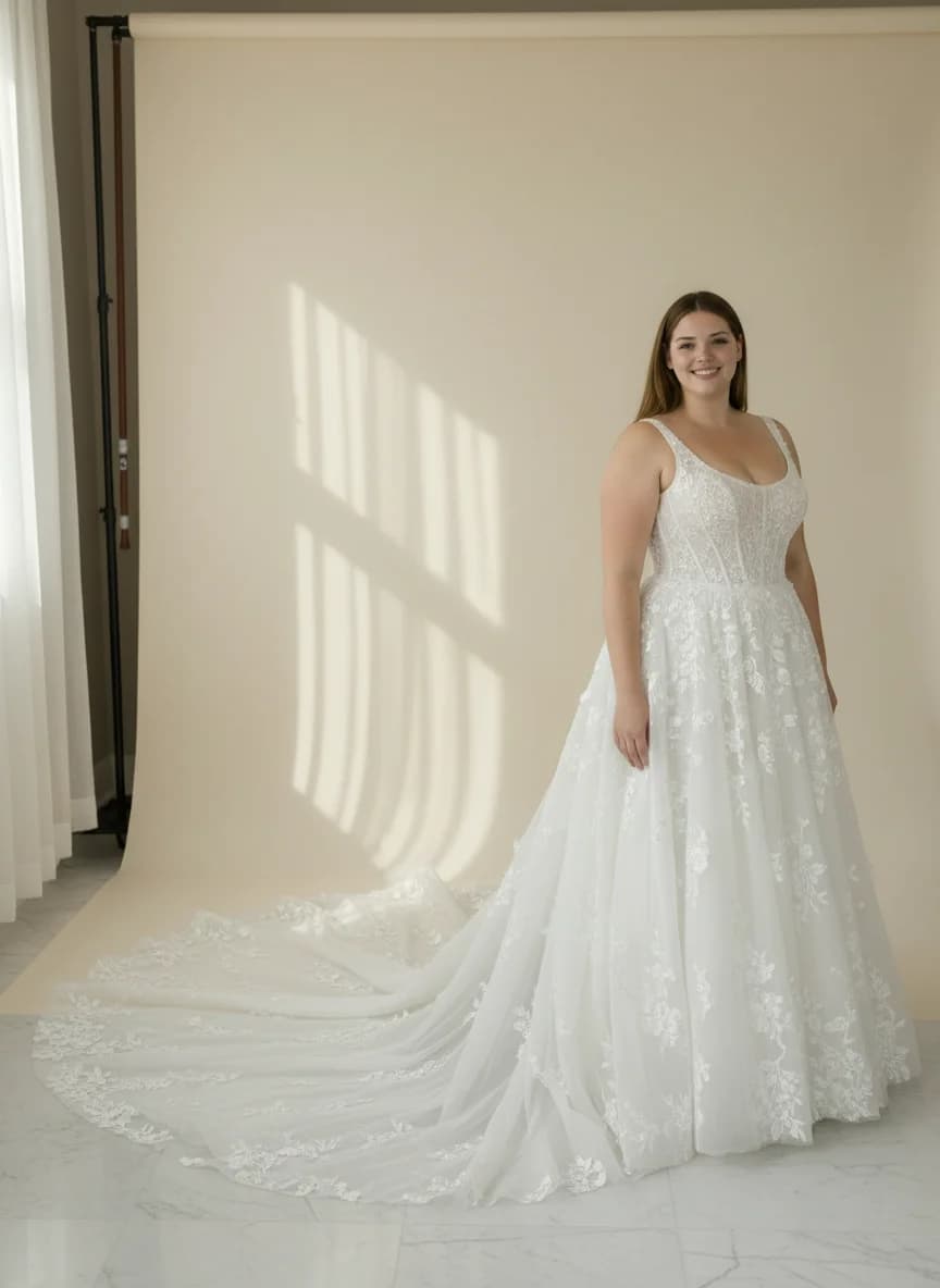 Corset dress with Cathedral Train and Scoop neckline