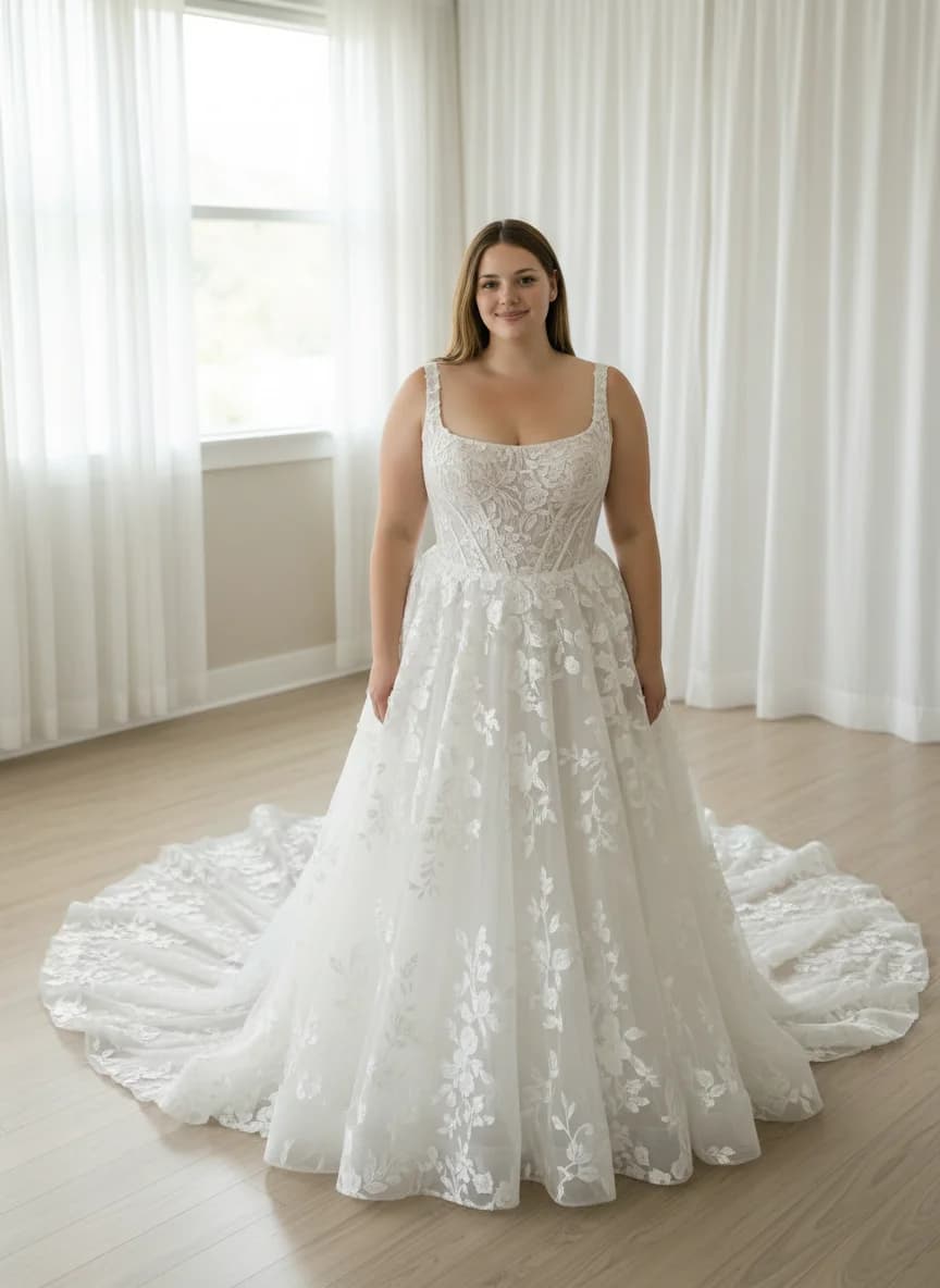 Corset dress with Cathedral Train and Square neckline