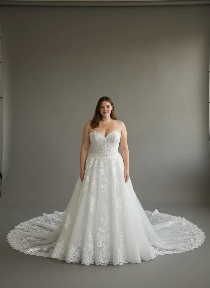 Corset dress with Cathedral Train and Strapless neckline