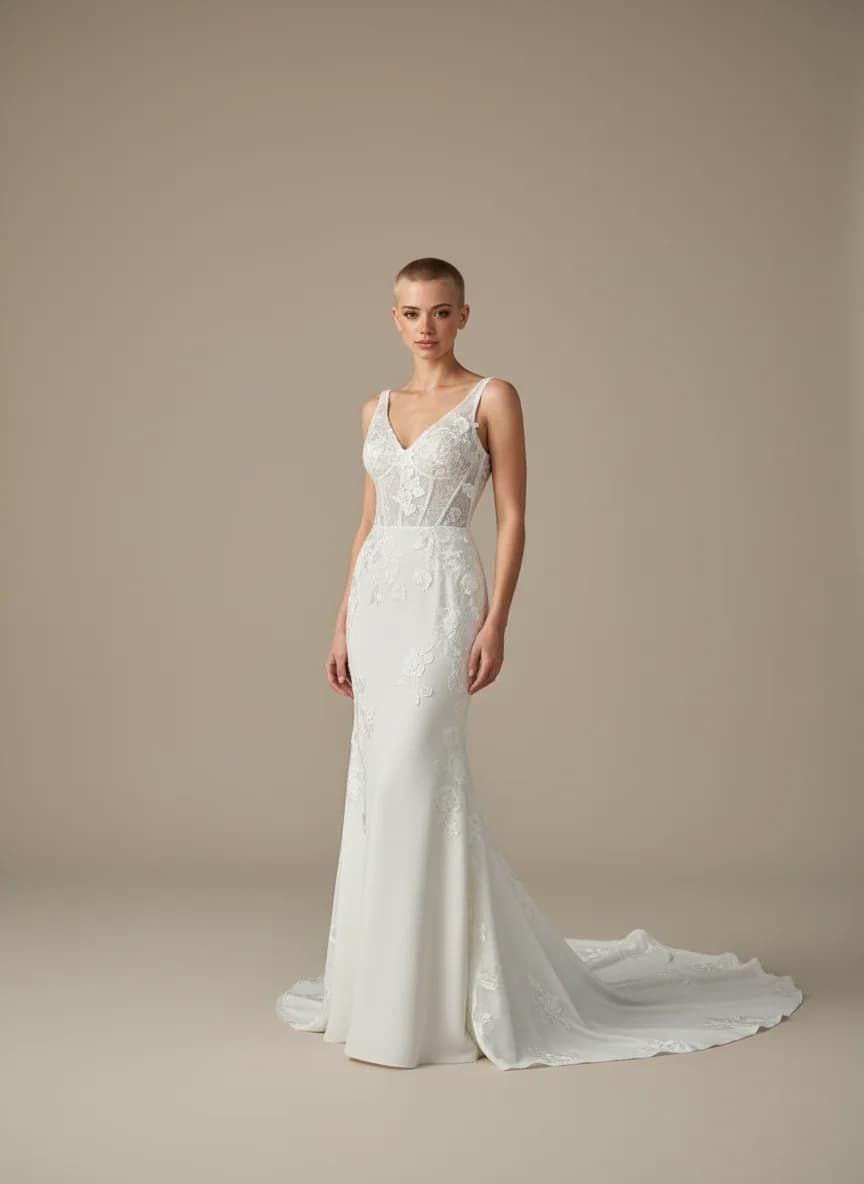 Corset dress with Chapel Train and V-Neck neckline