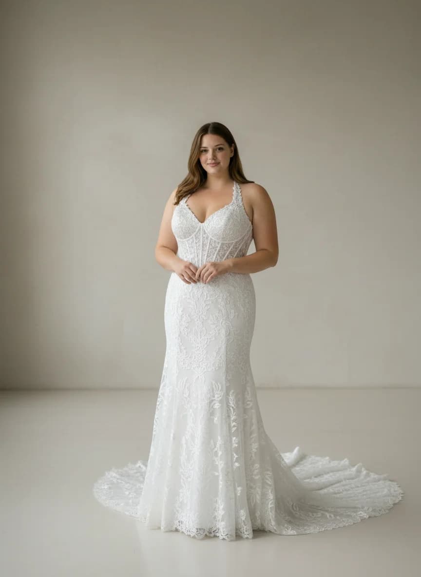 Corset dress with Chapel Train and Halter neckline