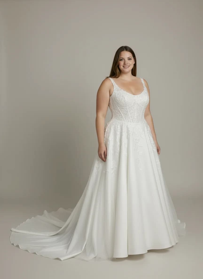 Corset dress with Chapel Train and Scoop neckline